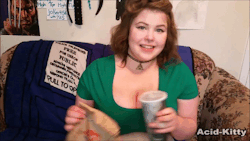 le-acid-kitteh:  le-acid-kitteh:  Stuffing my Tummy &amp; Then My Pussy My first time EVER eating on camera!  Fries, chicken burger and delicious cola all fill my tummy, and the  amazing full feeling makes me super horny. I show off my fat ass, and 