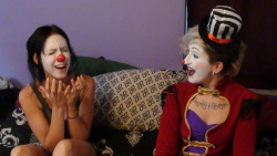 kitziklown:  thatmissquin:  A young woman is sleeping soundly in her bed when she awakens to find a Clown in her bed! “What are you doing here?!” she asks frightened. The Clown laughs and touches her arm thus beginning the horrific transformation.