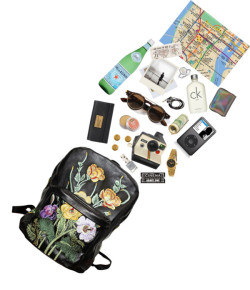i&rsquo;m going on an adventure!! by millie-roberts featuring calvin klein perfumeChristopher Kane flower backpack, 赣 / Marc by Marc Jacobs full grain leather wallet, 趮 / Proenza Schouler leather change purse / Metal watch / Blue Nile 18k white