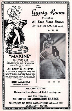 Maxine Holman        aka. &ldquo;The Wolf Girl&rdquo;.. Appearing on a promotional poster for a 1953 appearance at the &lsquo;Clermont Hotel&rsquo;; located in Atlanta, Georgia..