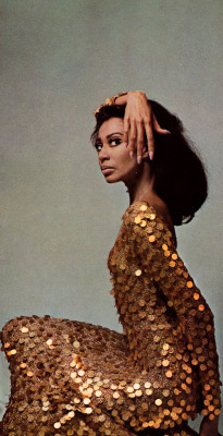 candypriceless:  Donyale Luna in Lurex by Paco Rabanne, photo by David Bailey for Vogue, 1966