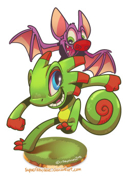 crikeydaveart:  With cute characters like these, by the same talented folks behind Banjo-Kazooie, it’s no wonder the Kickstarter has done so well!Looking forward to seeing the adventures of Yooka and Laylee in the future!