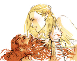 soltianxxx:  Starting my five minute tuesday sketches off right at three AM with porn. This one is for ivoryandsalt, who requested Legolas and Gimli’s wedding night :3 