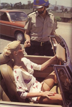  K.C. Valentine and Ray Wells  &ndash; 80s classic pornstars, from a picture set that appeared in several magazines, of a fantasy probably shared by many highway patrolmen