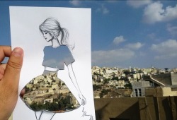 rebellious-rose:  mymodernmet:  Illustrator Shamekh Al-Bluwi’s Ingenious Cut-Outs Turn Any Landscape into Clever Clothing Designs  Love this.