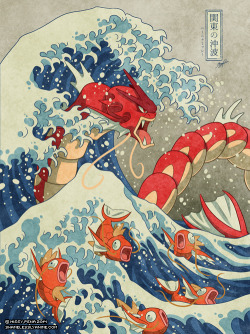 badasspokemon:  The Great Wave Off Kanto: Shiny Version by zimmay. Available 06/04/2014 only, exclusively on TeeFury.