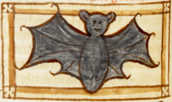 unicornempire: discardingimages:  smiling bat Bestiary/Liber de natura bestiarum, England after 1236. British Library, Harley 3244, fol. 55v  Wholesome medieval bat, anyone? Piping hot, still fresh! 