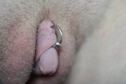 pussymodsgalore:  pussymodsgalore  Superbly well developed clit, with a VCH piercing with a ring. That clit is amply large enough to be pierced, though there are risks of possible desensitization with a genuine clit piercing, though I think the bigger