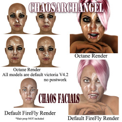 Included  are 1 base texture, 7 cum covered facial textures, BONUS 2 back cum  covered textures, 2 breasts cum covered textures and 1 belly cum covered  texture&hellip;So many interesting textures to choose from!  Out now!Chaos Facialshttp://renderoti.ca/