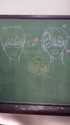 viktuuri-pork:  My friends at the cosplay cafe asked me to help decorate the blackboard 😂😂 gotchu fam