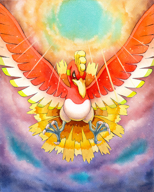 revilonilmah:  Ho-Oh, guardian of the skies! This was a commission I did with watercolor and ink.