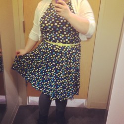 katy-j:  Do I need this? Yes/yes. ðŸ™€ #buyingit #dress #haul #fittingroom #plussize #gordmans #polkadot #instahaul