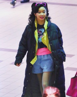 wutangxkitty:  snorlaxatives:  lana condor as jubilee on set of x-men apocalypse and she looks awesome