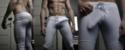 greatcockfighter:  My man sent me this pic when I was at work. He had been trying on my new Rufskin tights… Seems to me he liked them too. I just love that tool of his! Doesnt it bulge nicely? Thanks for rebloging!