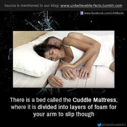 unbelievable-facts:   there is a bed called the Cuddle Mattress, where it is divided into layers of foam for your arm to slip though  follow us to get more updates: unbelievable facts