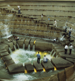 lorettabosence:The Active Pool, Fort Worth Water Gardens, Texas. Designed by Philip Johnson and John Burgee and built in 1974.