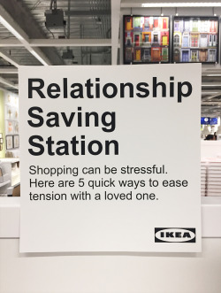ender-kun:  obviousplant:  I installed a ‘Relationship Saving Station’ at Ikea to help keep couples from fighting.  Chaotic good 