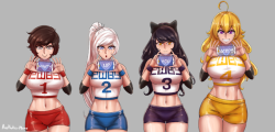 Team RWBY gym clothes.Forgot to post these today so sorry for the weird upload time.Gonna post the nsfw versions sepasratelyHD AlbumEDIT: HD links to the big ones:TextTextlessalso Yang turned out to be a total milk truck