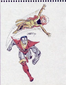 themarvelageofcomics:  Color sketch of Colossus and Phoenix by John Byrne, 1979 