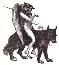 The demon Andras, who stirs up quarrels: from ‘Dictionnaire Infernal’ by Collin de Plancy. From Encyclopedia of Witchcraft &amp; Demonology (Octopus Books, 1974).From a charity shop in Nottingham.