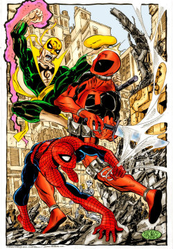 ed-pool:  Iron Fist and Spider-Man Vs Deadpool by John Byrne colored by namorsubmariner 