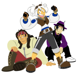 Just a little birthday present for my pal, Steff! I decided to draw her characters, Canpaza, Puzzleface, and Meng Chu Ting from her Mighty Three series! :D