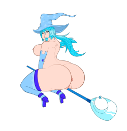 Busty Ice witch At with Tehbuttercookie @ FA Her persona, a cute and busty Ice witch  Enjoy this pic of her riding her magic staff &lt;3
