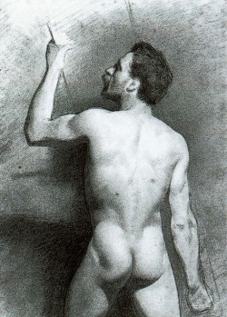 Male Nude – back 1858 - 1860 Drawing Charcoal on paper Marià Fortuny i Marsal (complete name Marià Josep Maria Bernat Fortuny i Marsal, in Spanish: Mariano José María Bernardo Fortuny y Marsal; June 11, 1838 – November 21, 1874), known more simply