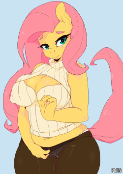 pijinpyon:  Fluttershy - Boob Window Sweater Drew this back when the meme was relevant, but since I wasn’t around it never got posted. Just for funsies, I love drawing her slightly chubby form.    If you haven’t already, you should check out my