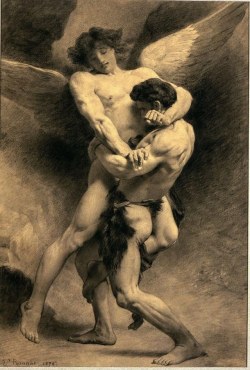bloghqualls:  Léon-Joseph-Florentin Bonnat (1833–1922) French.Jacob Wrestling the Angel, 1876Pencil and black chalk on paper.