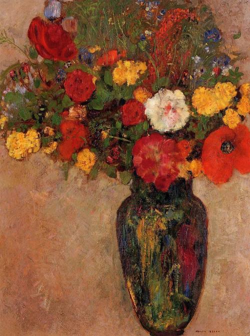 artist-redon:  Vase of Flowers, 1910, Odilon RedonMedium: oil,cardboard
