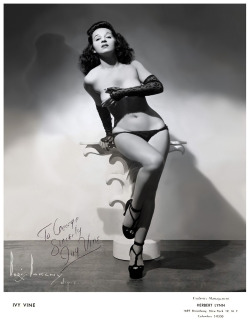 Ivy VineAn early promotional photo, signed: “To George &ndash;  Sincerely,  Ivy Vine”..