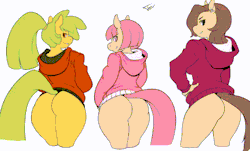 blueydingo:  Someone asked for Pone butt. So have three. Tsuda’s drawing of Mango, Clover and Jasmine all shaking their stuff for you. Aren’t you lucky. You’re welcome. Usual highrex link yaddayadda. Art by tsudanym Mango belongs to 3mangos Clover