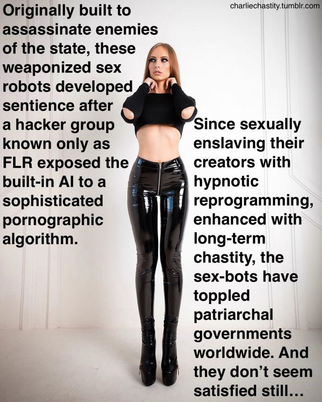 Originally built to assassinate enemies of the state, these weaponized sex robots developed sentience after a hacker known only as FLR exposed the built-in AI to a sophisticated pornographic algorithm.Since sexually enslaving their creators with hypnotic