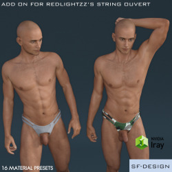 For all you lovers of SFD’s texture packs, we have a new one out now! 16 new materials for RedLightZZ&rsquo;s Ouvert String for Genesis 3 Males. This one is ready for Daz Studio 4.9 and up! Don’t forget to nab RedLightZZ product first! This item is