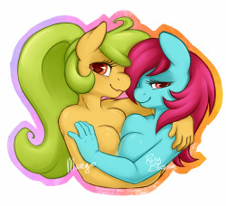woobisboobies:  onnanoko-mlp:  done for Ruby Blossom, featuring their character and Mango &lt;3All I can say about this right now is their boobs aren’t nearly big enough, but I wanted to upload it anyways. More to come later! :3c  Wah! Onnanoko took