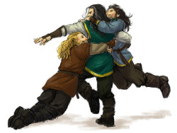 olgg:  “This thing ceased being cute when you turned 40, stop it!” Dedicated to the Anon, who suggested “fili and kili being all adorabubble with their uncle Thorin”. 
