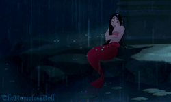 thenamelessdoll:  I don’t really know why, but I adore the concept of mermaids in the rain. &lt;3 (But UGH! I never want to add rain-drops on anything ever again! D,X) This one was more complicated than the others due to the fact that the head, the