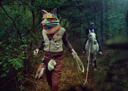 rruffurr:  Best masks ever? &ldquo;Sherwood Forest&rdquo; - Björn Holzweg - Affenfaust Gallery via Widewalls. (photos by Fabian Sommer and Tim Ohnsorge.)  Online store  Now where else have we seen a fox, bear and badger in Sherwood Forest?