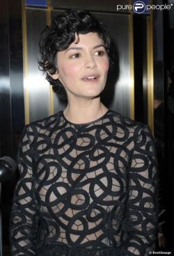 seeyournipples:  Audrey Tautou braless in a see through top. 