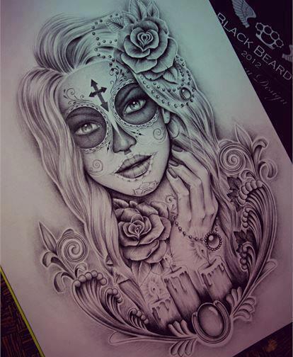 Chicano day of the dead girl drawings