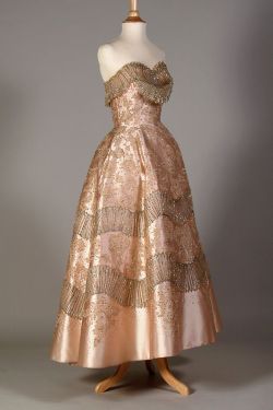 fripperiesandfobs:  Patou evening dress ca. 1950-53 From the Kent State University Museum on Pinterest 