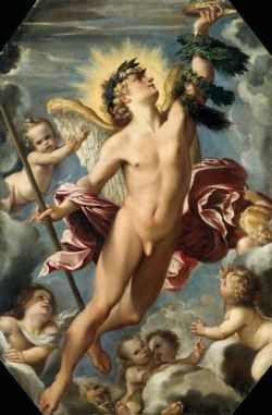 uranist-art:  Annibale Carracci (1560-1609) – Peintre italien  Il Genio della fama / Le Génie de la Renommée / The Genius of Fame  Source : http://monsieurlabette.tumblr.com (Monsieur Labette - 05.01.2012)