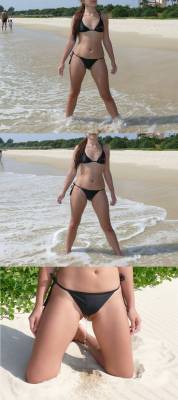 pissingbikini:  pissingbikini:pee bikini on the beach  Pee in the beach  without undressing