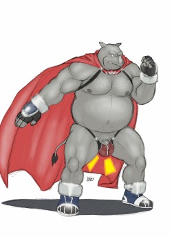 NSFW: I think this is enough with the updates for today. Have a big rhino in Build Tiger&rsquo;s outfit thanks to the &ldquo;ideal bara-kemono&rdquo; site.