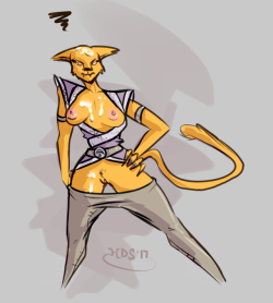 A quick doodle of another khajiit. She isn’t too pleased about being painted.
