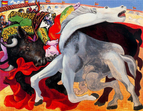 artist-picasso:  Bullfight, the death of the torero, 1933, Pablo Picasso Medium: oil,canvas  https://painted-face.com/