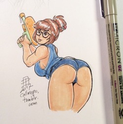 callmepo:  Ink test #3  Just saw the new Overwatch summer skins and they really dropped the ball by not summer-izing Mei.   So I decided to pick up the ball and doodle my own warm weather version of her.