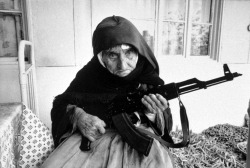 106-year old Armenian woman protecting her home with an AK-47, 1990.