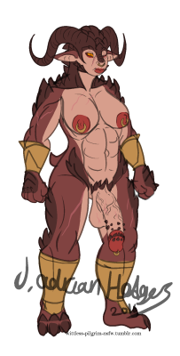wittless-pilgrim-nsfw:  heres a random dragon/demon hyrprid warrior, looks a bit much like jessica anners twins (i’ll need to check). at first i was making a dragon fighter for a possiple comic in the future but it turned into this  buff, demonic/dragonic